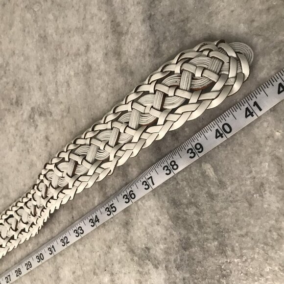 Vintage White Leather Belt Womens Large Braided Wide Woven Wrapped Buckle Boho - Picture 5 of 6